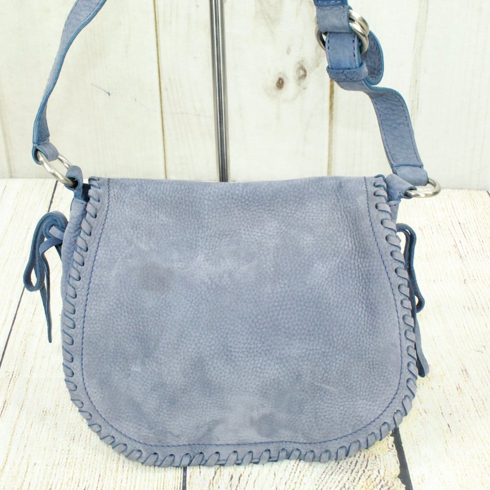 Cole Haan Blue Suede Flap Crossbody Purse Shoulder - Picture 3 of 11